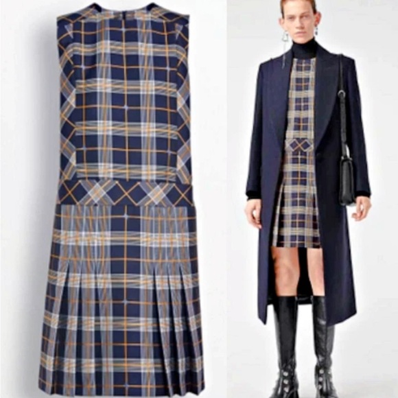 Burberry Alana Embroidered Equestrian Knight Logo Navy Plaid Mini Dress US 8 - Picture 2 of 16
